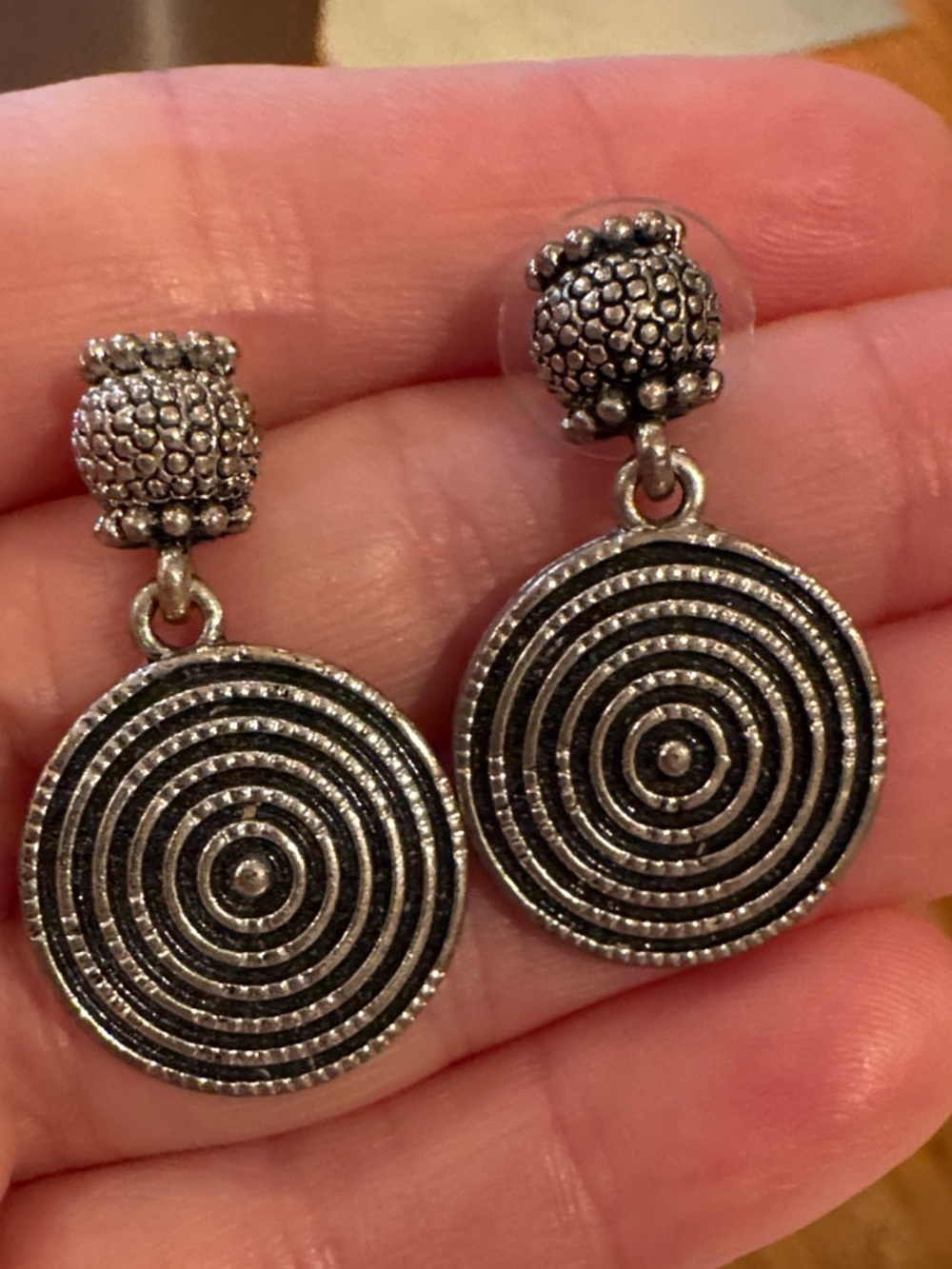 Silver-Tone Concentric Circle Drop Earrings